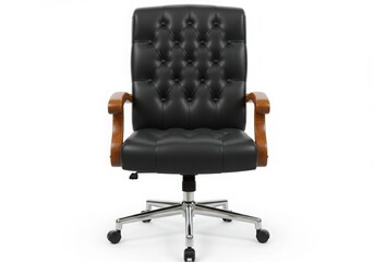 Obraz premium Black leather executive chair isolated on white background