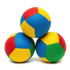Three colorful juggling balls isolated on white background