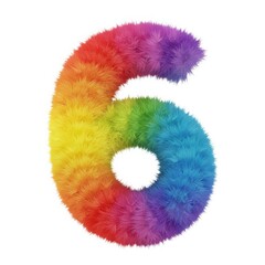 Furry rainbow number six isolated on white background