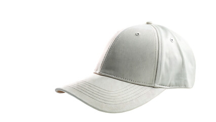 Fototapeta premium Light grey baseball cap with curved brim and stitched details isolated on a transparent background headwear