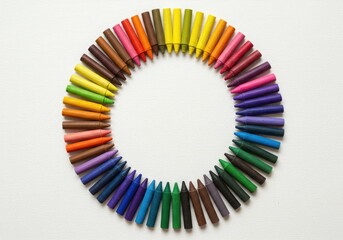 Obraz premium Circle of colorful crayons arranged on a surface