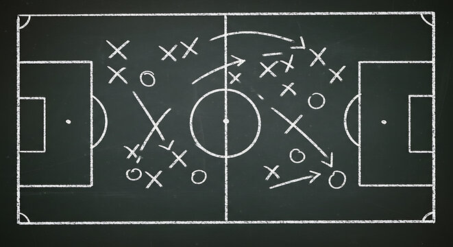 Chalkboard with Soccer or Football Game Strategy Tactics and Planning for Success in Sports Competition - Powered by Adobe