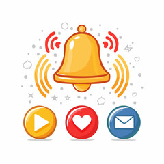Fototapeta premium Design a stylish social media vector icon set: notification bell with spark effect, animated like heart icon, and subscribe label with call-to-action design