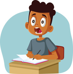 Surprised School Boy Feeling Concerned about Test Exam Vector Cartoon. Stressed kid having a panic attack during an educational examination