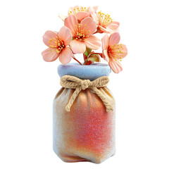 Hibiscus jam in flower tote concept. A decorative jar holding beautiful pink flowers with a vibrant hue.