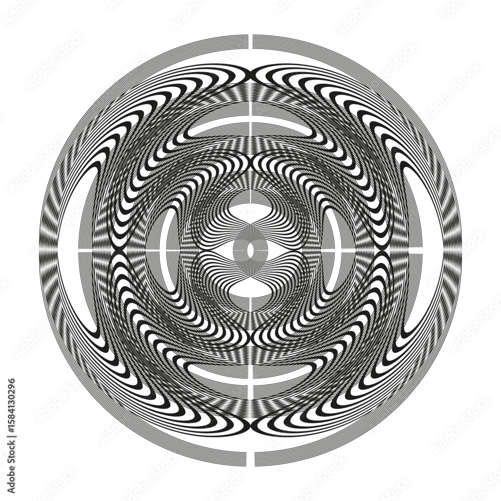 Poster circular radial pattern. abstract optical illusion. concentric line element. vector geometric backgr