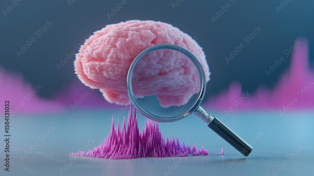 Poster ai business growth and scalable concept, magnified brain with abstract sound wave visualization bene