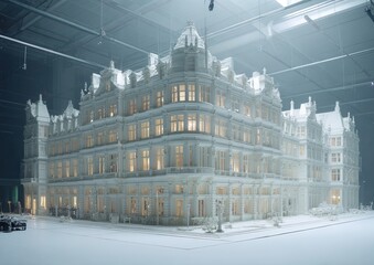 Large, detailed white model of a building