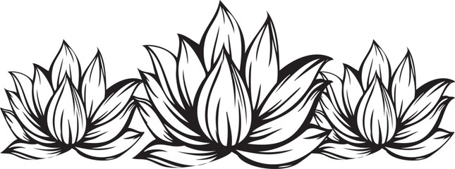 ハスの花のラインイラスト装飾素材