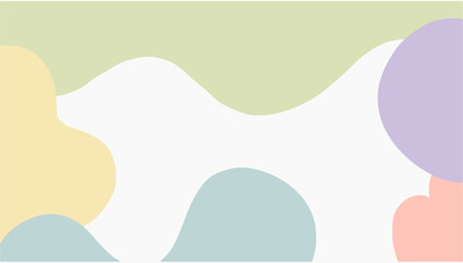 Abstract composition of soft pastel blobs in green, yellow, lilac, and pink. Playful layout with curved shapes for modern design themes.