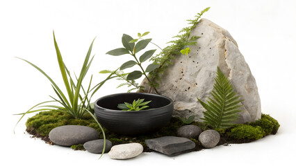 Zen Garden Still Life Black Bowl Stone Plants