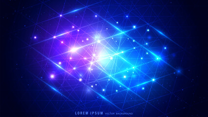Vibrant digital background with glowing lines and light spots forming geometric grid over blue purple gradient