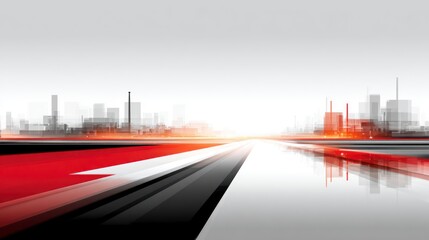 Futuristic city skyline with abstract geometric shapes and light trails