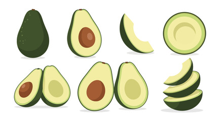 Avocado Vector Set: Whole, Half, and Sliced