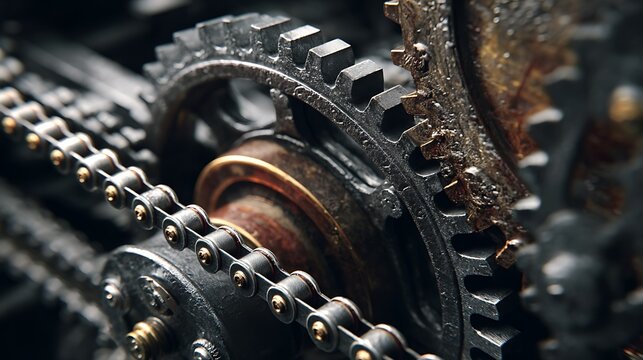 Gears and Chain Rotating Detail Mechanical Engineering