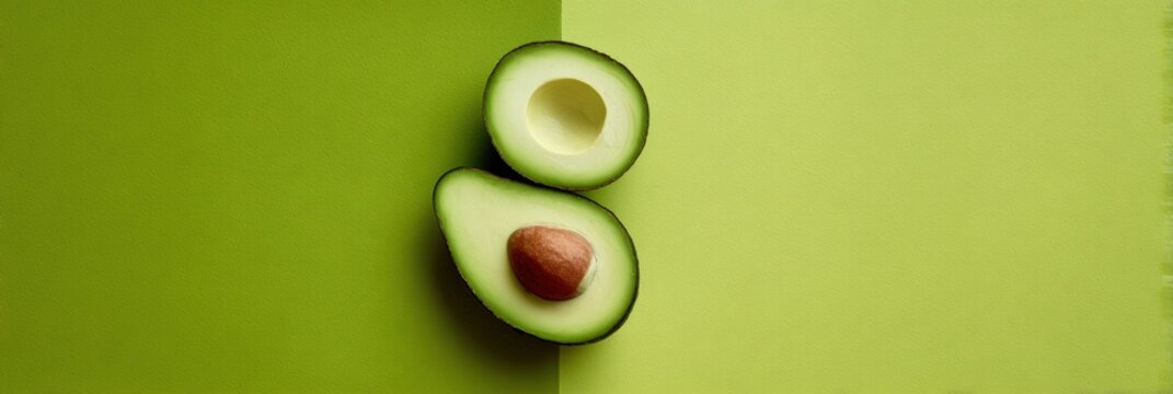 Sliced Avocado Arranged as a Yin-Yang Symbol on a Green Background Representing Balance and Wellness - Powered by Adobe
