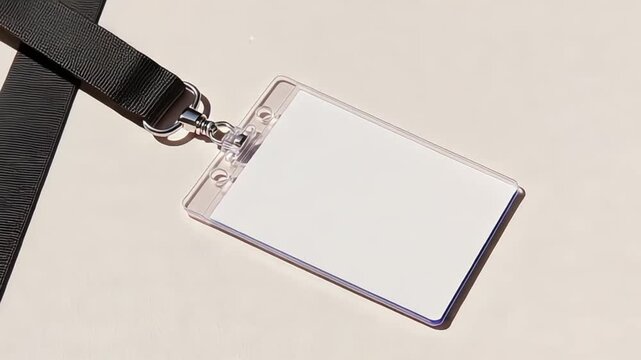 Blank ID card with lanyard on a light surface for customization