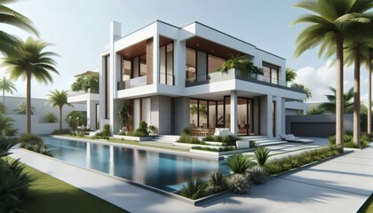  Luxury Modern Villa with Pool and Palm Trees