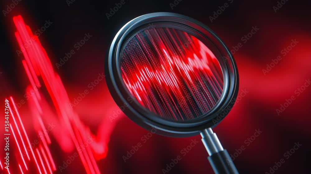 Aufkleber ai business growth and scalable concept, magnifying glass with a digital wave pattern on a red backg