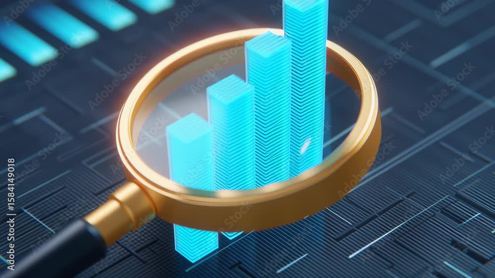 Aufkleber ai business growth and scalable concept, magnifying glass over digital bar graph representing data a