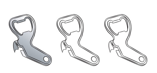 Set of three can openers. Isolated on transparent background.