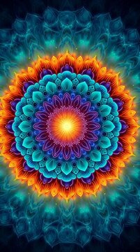 a mesmerizing mandala artwork featuring a vibrant fusion of colors, perfect for meditation or design