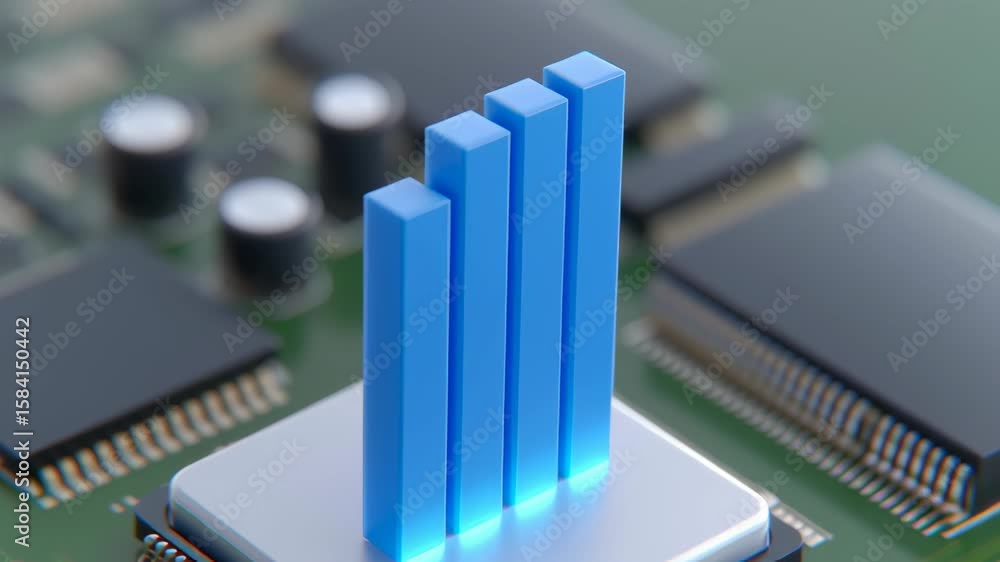 Aufkleber ai business growth and scalable concept, graphical representation of data growth on a microchip.