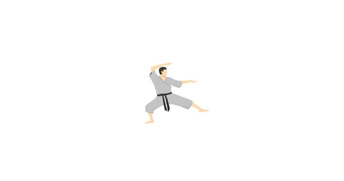 Animated icon of a karate form (kata) pose, representing martial arts practice, discipline, and traditional training. Perfect for dojo branding, sports education, fitness apps, combat sports content, 