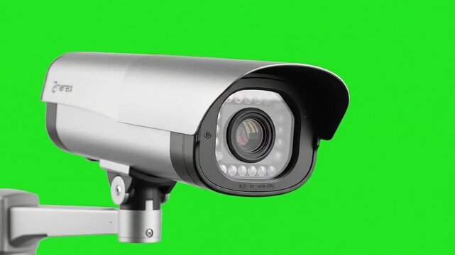 Surveillance Camera Installed on Wall with Bright Green Background with ai generated