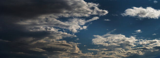 Banner Dramatic dark storm clouds black sky background. Dark thunderstorm clouds rainny season....