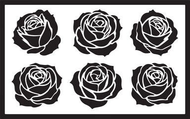 Six brown rose set silhouettes on a white background