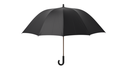 Dark parasol featuring a curved handle protects from rain,  isolated on transparent background