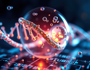 Quantum computers, nanotech, and bioinformatics linked by glowing neural nets. AI Generated