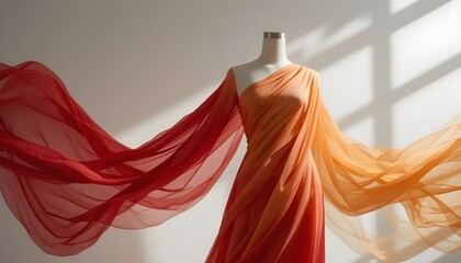 Studio Fashion Fabric Draped in Red-Gold Ombre Gradient