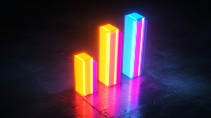 Abstract Neon Bar Graph Illustration Showing Positive Growth Trend