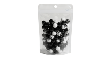 Black white speckled marbles in clear pouch image