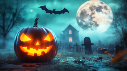 Obraz premium halloween pumpkin on a cemetery