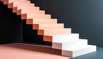 Geometric stairs in peach and white.  Modern, minimalist design.  Studio shot