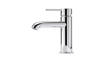 Shiny chrome faucet   isolated on transparent background showcases modern bathroom fixture.