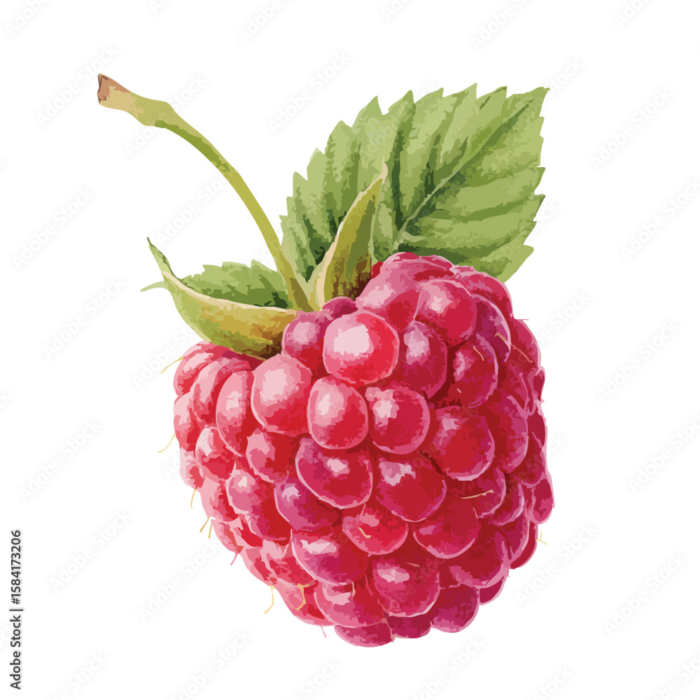Poster raspberry with leaf isolated on white background