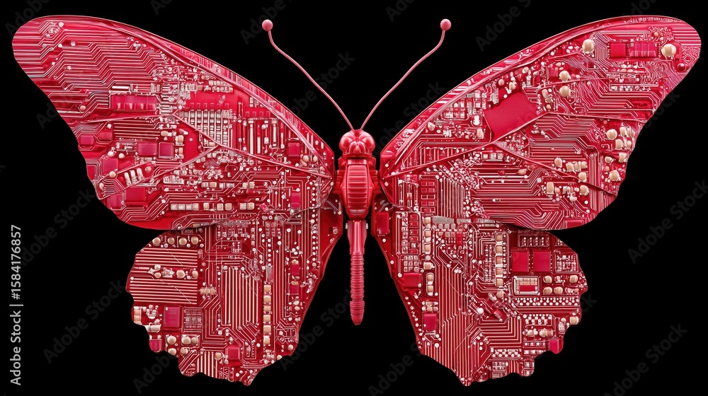 Aufkleber digital butterfly design made of circuit board patterns.