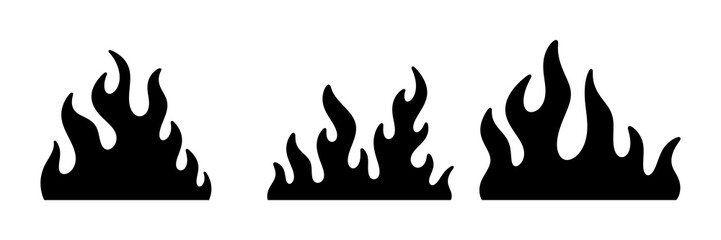 Fire silhouette icon set.Collection of black flame symbols.
