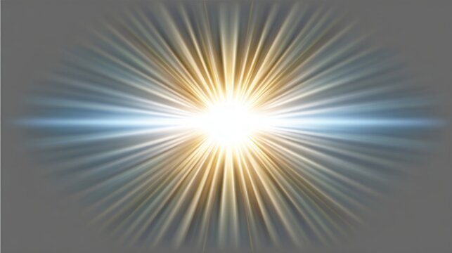 Bright Golden Starburst Light Rays on Grey Background
