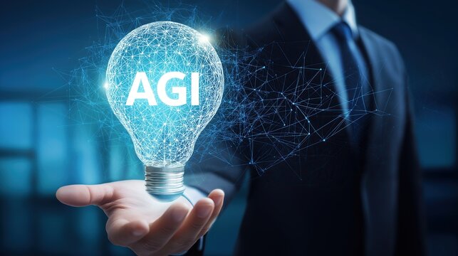 An AI agent acts as a virtual assistant, for support as an AGI artificial general intelligence representative symbolizing agentic robot autonomy, and humanoid superintelligence technology