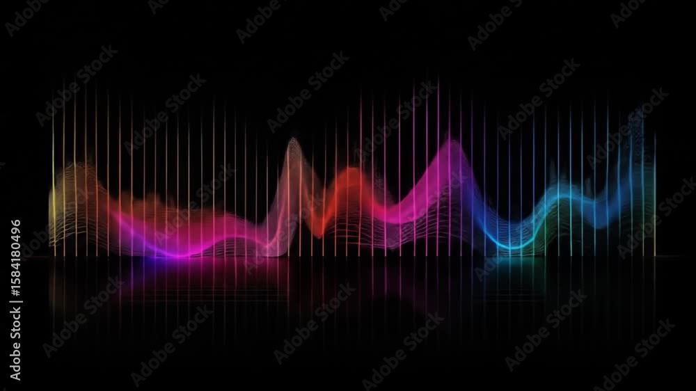 Poster abstract colorful equalizer with sound waves and reflections on a black background