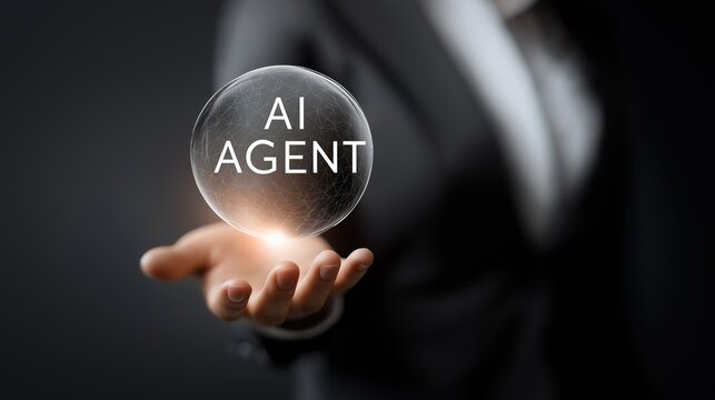 An AI agent acts as a virtual assistant, for support as an AGI artificial general intelligence representative symbolizing agentic robot autonomy, and humanoid superintelligence technology