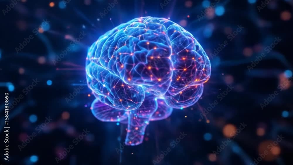 Poster abstract digital brain with glowing nodes and connections for artificial intelligence concept