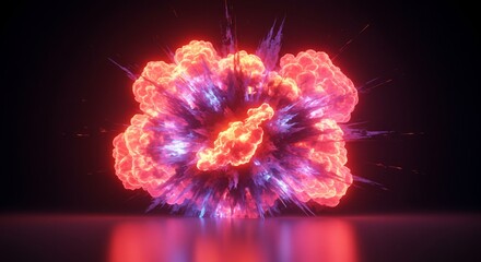 Dynamic Red and Blue Explosion with Cloud-like Formations on Reflective Surface