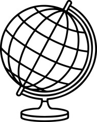 Simple black outline drawing of a globe on a stand against a white background