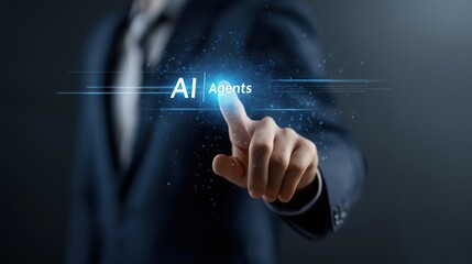 An AI agent acts as a virtual assistant, for support as an AGI artificial general intelligence representative symbolizing agentic robot autonomy, and humanoid superintelligence technology